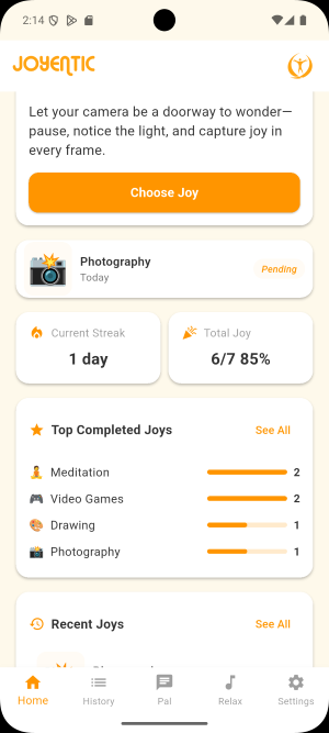Joyentic app dashbaord