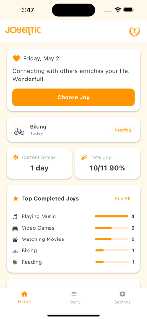 Joyentic app dashbaord
